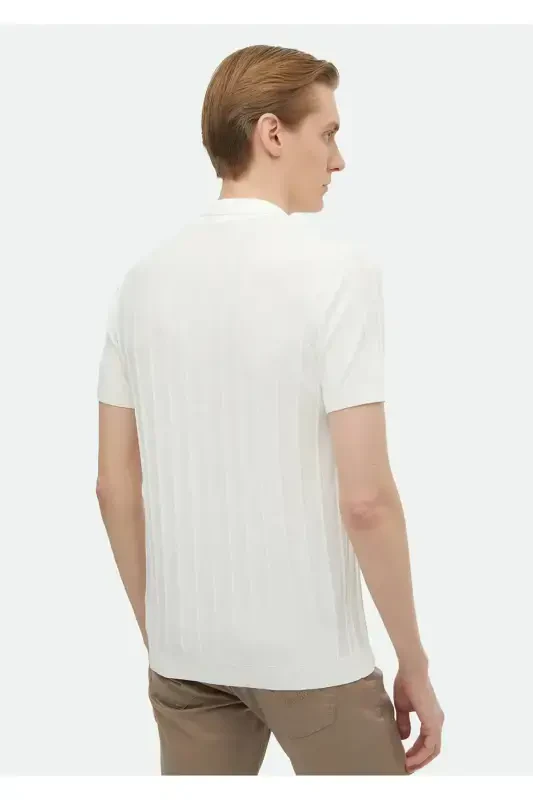 Ekru Polo Yoqali Jakarli Triko - 5