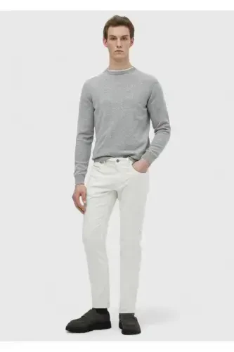 Экру прямые хлопчатобумажные брюки slim fit casual. - 1