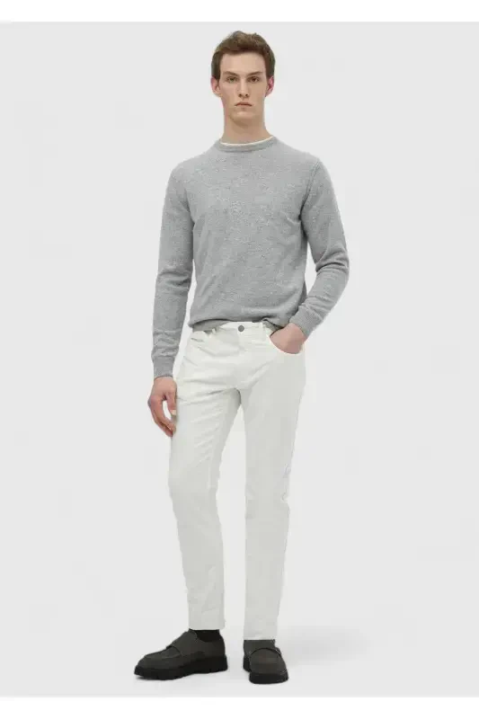 Экру прямые хлопчатобумажные брюки slim fit casual. - 1