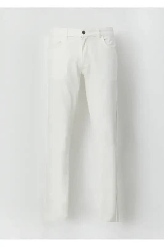 Экру прямые хлопковые брюки slim fit casual - 8