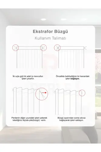 Ekru Rang Keten Ko'rinishli Tekis Tulle Parda Dazmollash Shart Emas-EKRU - 4