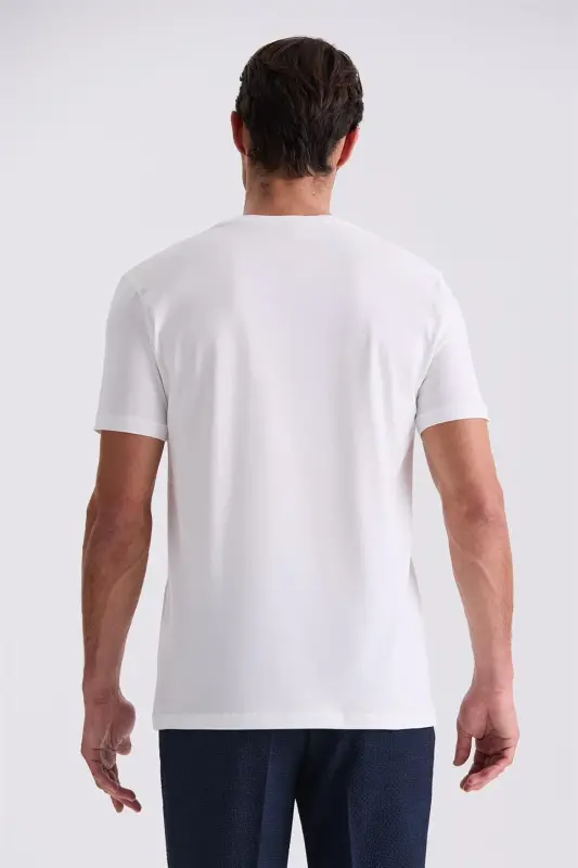 Ekru rangdagi slim fit velo yaka futbolka - 4