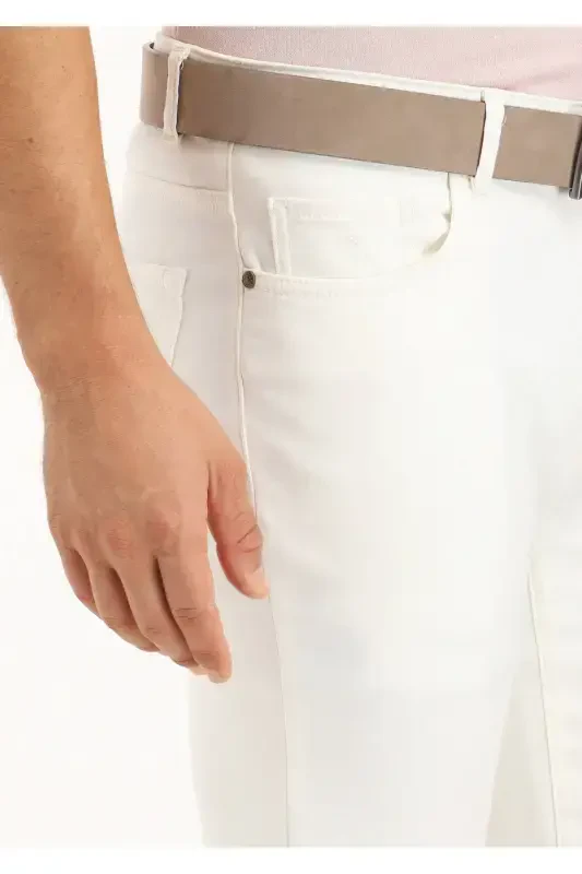 Экру рангли тукима Slim Fit Casual пахта аралаш шим - 5