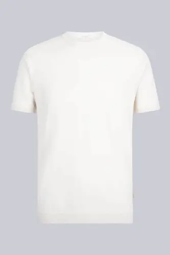 Ekru Regular Fit Bisiklet Yaka Rayon Tişört - Ekru - 1