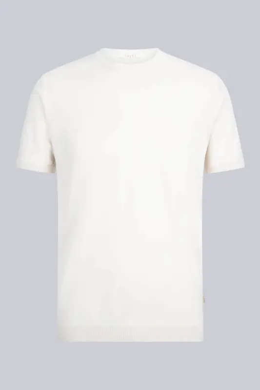 Ekru Regular Fit Bisiklet Yaka Rayon Tişört - Ekru - 1