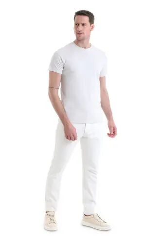 Ekru Regular Fit Düz %100 Pamuk Bisiklet Yaka Tişört - Ekru - Hatemoğlu (1)