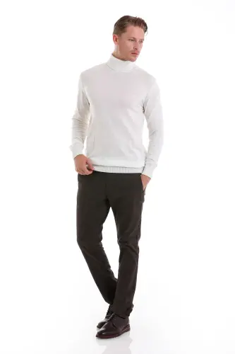 Ekru Regular Fit Düz Balıkçı Yaka Triko Kazak-Ekru - 2