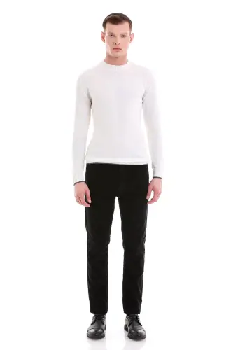 Ekru Regular Fit Düz Bisiklet Yaka Yünlü Casual Triko Kazak-Ekru - HATEMOĞLU (1)