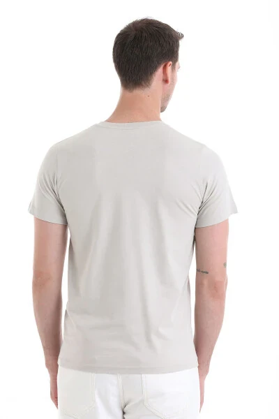 Ekru Regular Fit Plain 100% Cotton V-Neck T-Shirt - 6