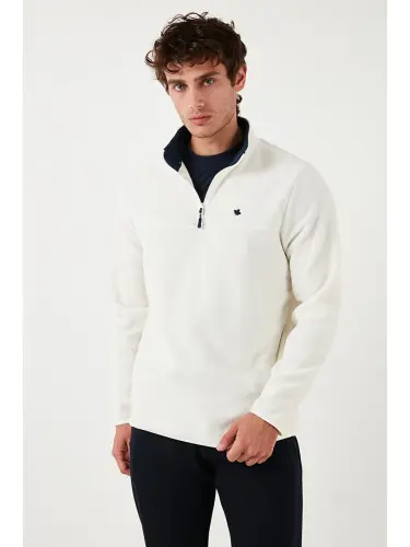 Ekru Slim Fit Anti-Pilling Tüylenme Yapmayan Bato Yaka Kışlık Şardonlu Erkek Polar 5906001-Ekru - LC WAIKIKI (1)