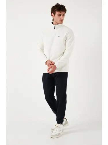 Ekru Slim Fit Anti-Pilling Tüylenme Yapmayan Bato Yaka Kışlık Şardonlu Erkek Polar 5906001-Ekru - 3