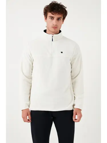 Ekru Slim Fit Anti-Pilling Tüylenme Yapmayan Bato Yaka Kışlık Şardonlu Erkek Polar 5906001-Ekru - 4