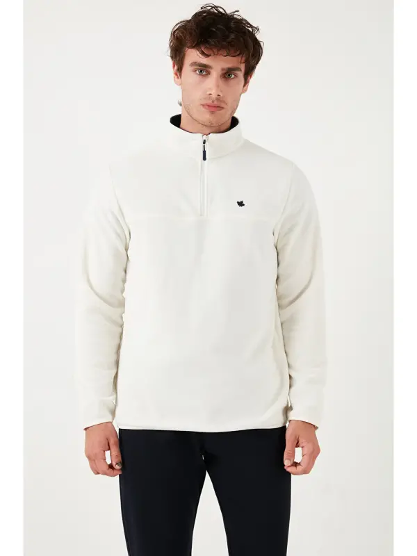 Ekru Slim Fit Anti-Pilling Tüylenme Yapmayan Bato Yaka Kışlık Şardonlu Erkek Polar 5906001-Ekru - 4