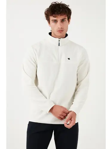 Ekru Slim Fit Anti-Pilling Tüylenme Yapmayan Bato Yaka Kışlık Şardonlu Erkek Polar 5906001-Ekru - 5