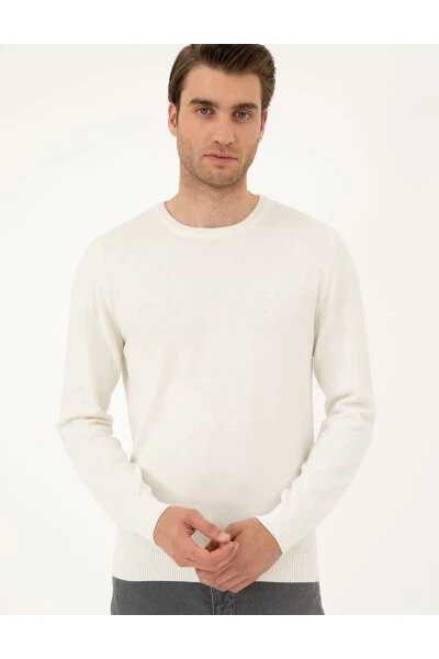 Ekru Slim Fit Bisiklet Yaka Basic Triko Kazak 50296575-VR019-Ekru - 3