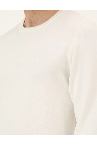Ekru Slim Fit Bisiklet Yaka Basic Triko Kazak 50296575-VR019-Ekru - 7