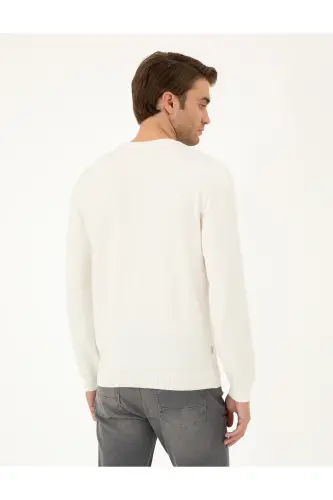Ekru Slim Fit Bisiklet Yaka Basic Triko Kazak 50296575-VR019 - Ekru - 5