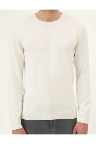 Ekru Slim Fit Bisiklet Yaka Basic Triko Kazak 50296575-VR019 - Ekru - 6