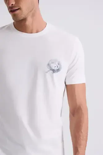 Ekru Slim Fit Bisiklet Yaka T-Shirt - 3