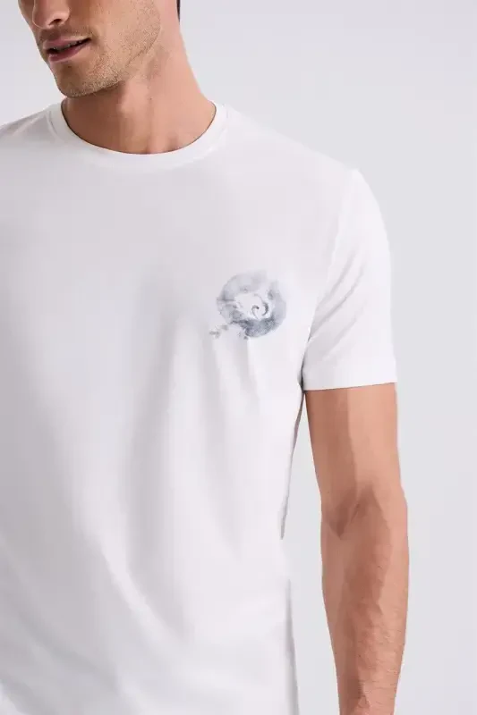 Ekru Slim Fit Bisiklet Yaka T-Shirt - 3