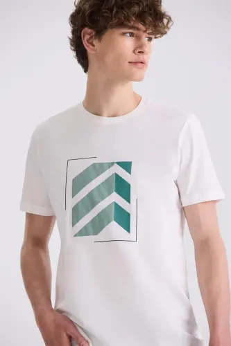 Ekru Slim Fit Bisiklet Yaka T-Shirt - 3