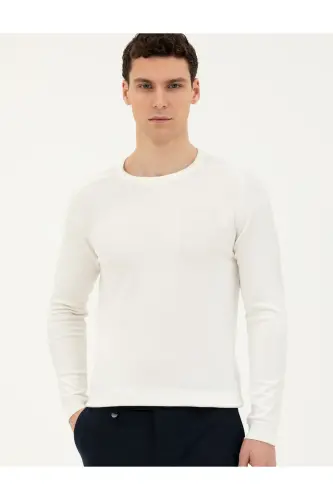 Ekru Slim Fit Bisiklet Yaka Triko Kazak 50281779-VR019 - 142343 - 3
