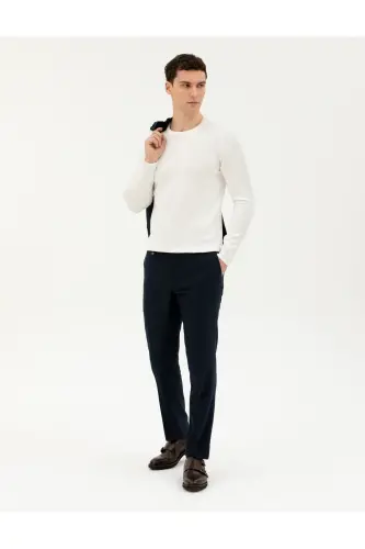 Ekru Slim Fit Bisiklet Yaka Triko Kazak 50281779-VR019 - 142343 - 4
