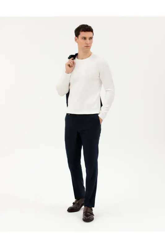 Ekru Slim Fit Bisiklet Yaka Triko Kazak 50281779-VR019 - 142343 - 4