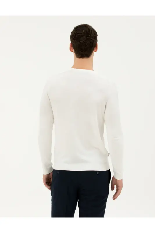 Ekru Slim Fit Bisiklet Yaka Triko Kazak 50281779-VR019 - 142343 - 5