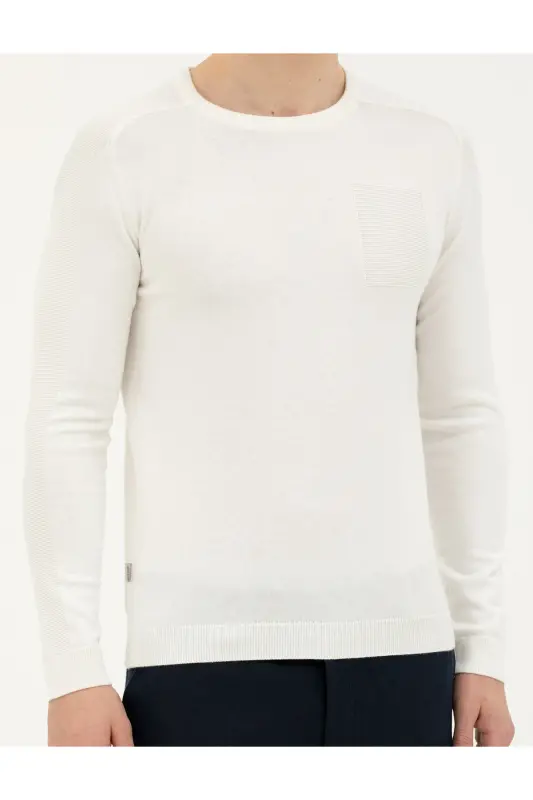 Ekru Slim Fit Bisiklet Yaka Triko Kazak 50281779-VR019 - 142343 - 6