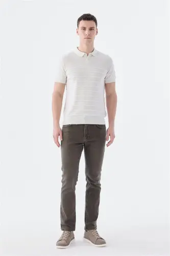 Ekru Slim Fit Düğmeli Polo Yaka T-Shirt - 2