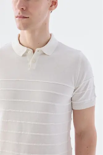 Ekru Slim Fit Düğmeli Polo Yaka T-Shirt - 3