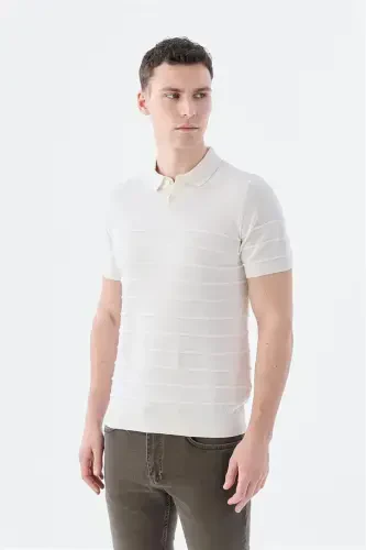 Ekru Slim Fit Düğmeli Polo Yaka T-Shirt - Modazone (1)