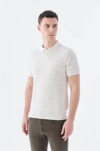Ekru Slim Fit Düğmeli Polo Yaka T-Shirt - JAKAMEN (1)