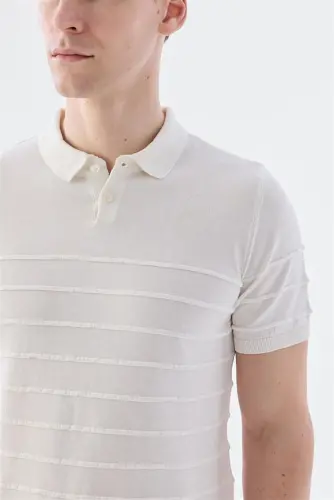 Ekru Slim Fit Düğmeli Polo Yaka T-Shirt - 3