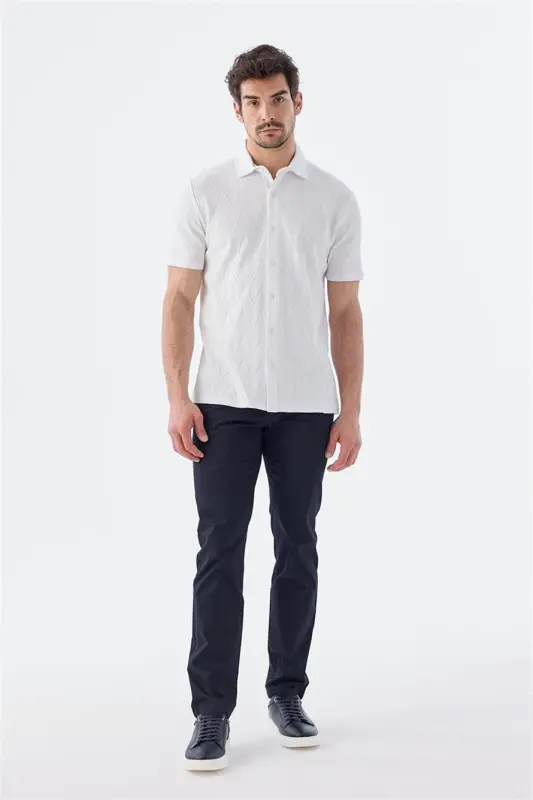 Ekru Slim Fit Gömlek Yaka T-Shirt - 2