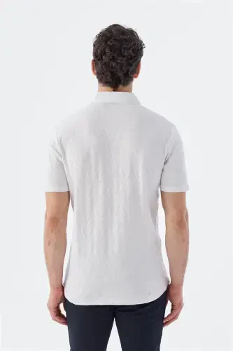 Ekru Slim Fit Gömlek Yaka T-Shirt - 4