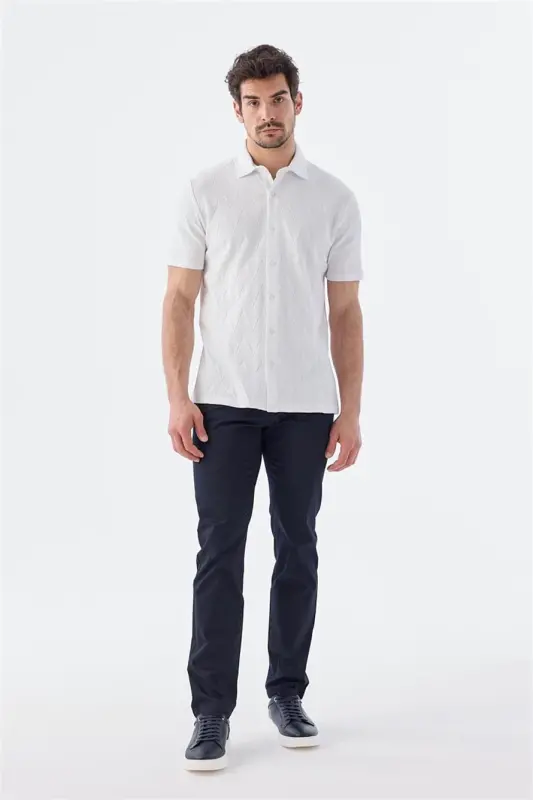 Ekru Slim Fit Gömlek Yaka T-Shirt - 2