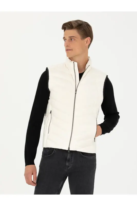 Ekru Slim Fit İnce Kapitone Mont Yelek 50273110-VR019 - Ekru - 2
