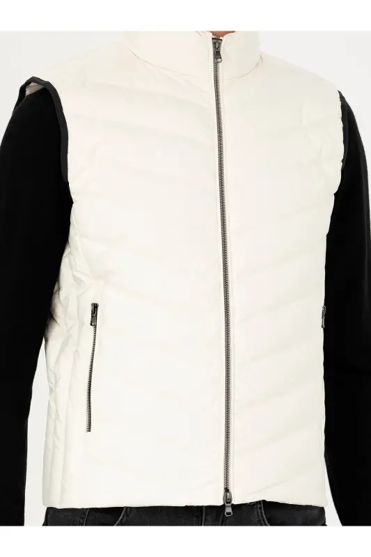 Ekru Slim Fit İnce Kapitone Mont Yelek 50273110-VR019 - Ekru - 7