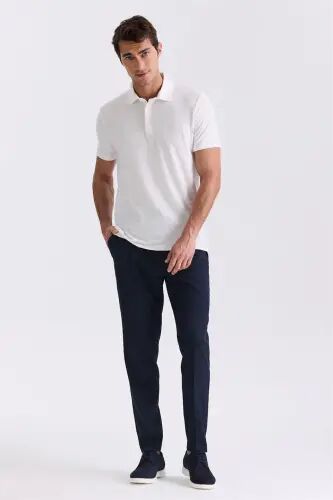 Ekru Slim Fit naqshli polo yoqali futbolka - 2