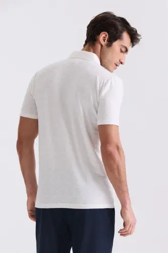 Ekru Slim Fit naqshli polo yoqali futbolka - 4