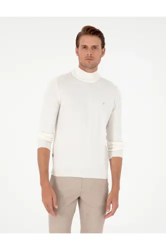 Ekru Slim Fit Yarım Balıkçı Yaka Basic Triko Kazak 50296614-VR019 - Ekru - 1