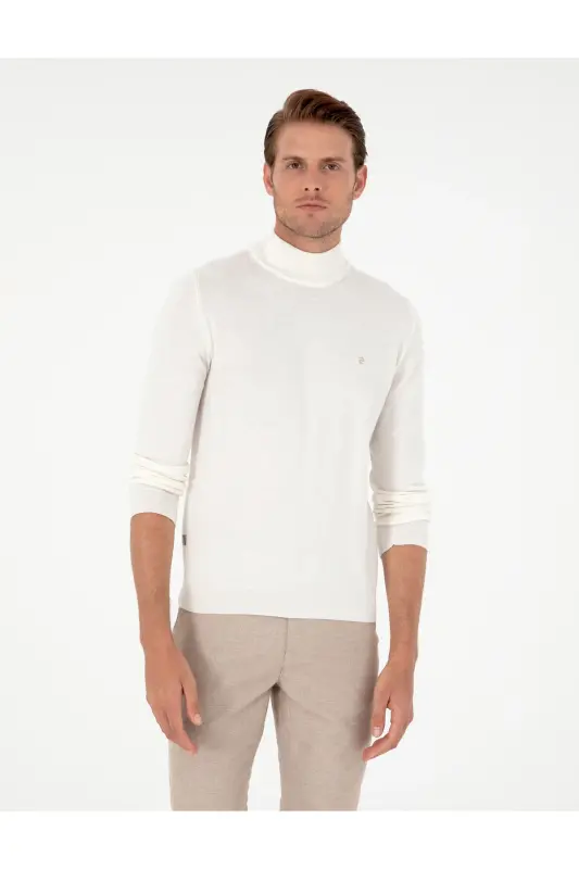 Ekru Slim Fit Yarım Balıkçı Yaka Basic Triko Kazak 50296614-VR019 - Ekru - 1