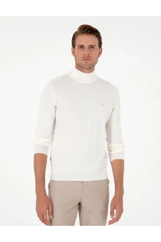Ekru Slim Fit Yarım Balıkçı Yaka Basic Triko Kazak 50296614-VR019 - Ekru - 3