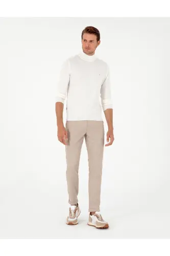 Ekru Slim Fit Yarım Balıkçı Yaka Basic Triko Kazak 50296614-VR019 - Ekru - 4