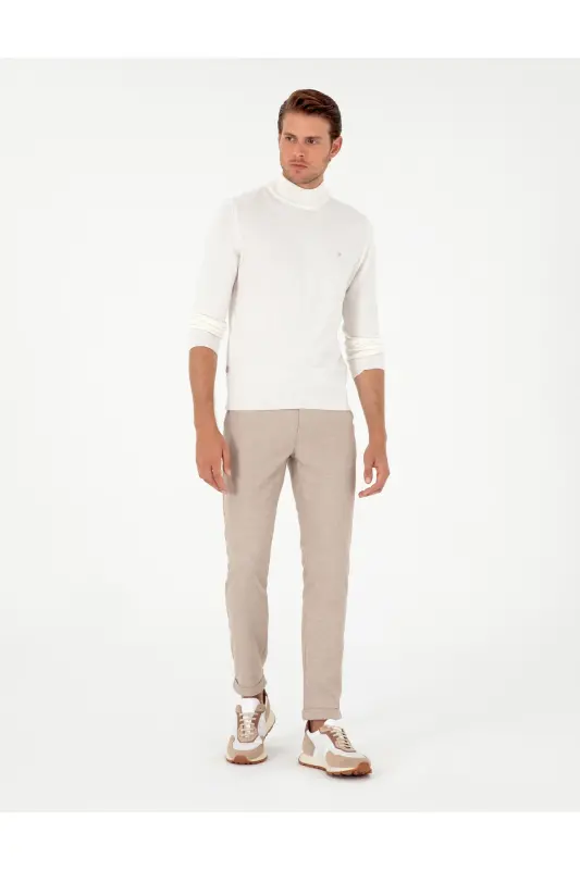 Ekru Slim Fit Yarım Balıkçı Yaka Basic Triko Kazak 50296614-VR019 - Ekru - 4