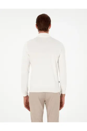 Ekru Slim Fit Yarım Balıkçı Yaka Basic Triko Kazak 50296614-VR019 - Ekru - 5