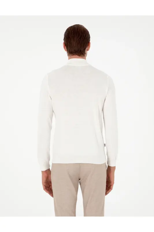 Ekru Slim Fit Yarım Balıkçı Yaka Basic Triko Kazak 50296614-VR019 - Ekru - 5