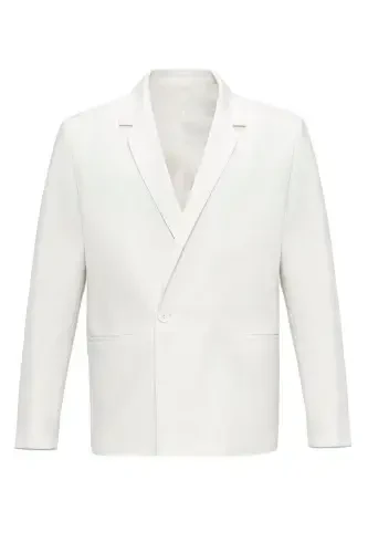 Ekru Tek Düğme Kruvaze Kapama Erkek Blazer Ceket-Ekru - 7